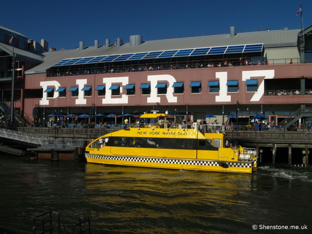 Pier 17 and water taxi, New York, USA